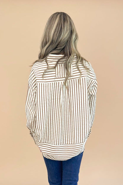 Wilder Than Ever Brown and Ecru Striped Button Up Top