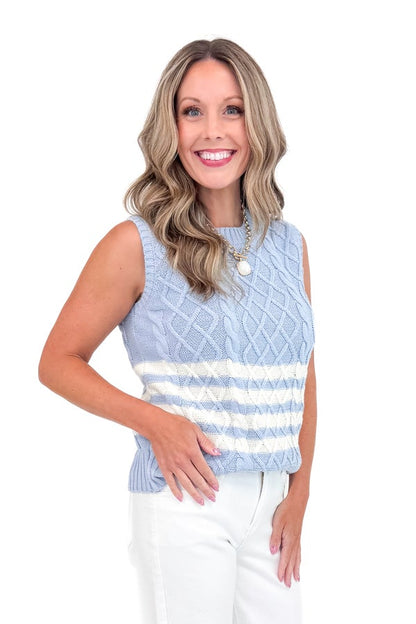 In The Pocket Light Blue &amp; Cream Cable Knit Sweater Vest by She + Sky