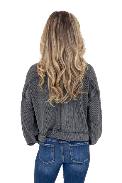 For Good Measure Charcoal Ribbed Top