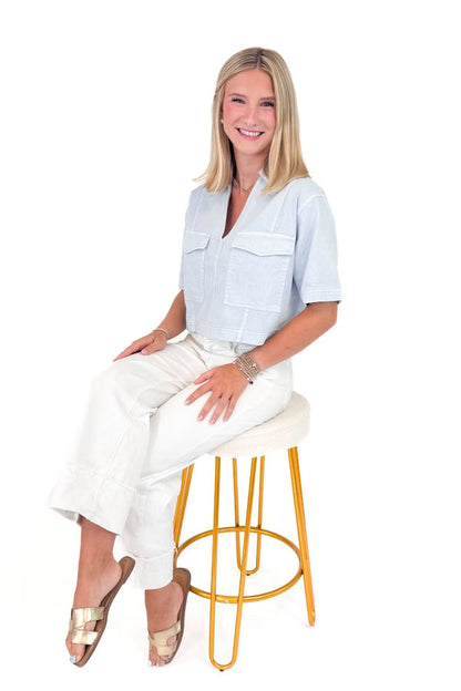 Mug Life Light Blue Double Pocket Denim Top
