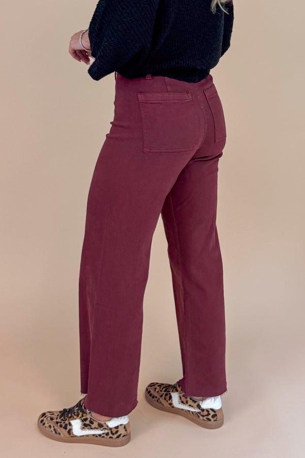 Breanne Maroon Straight Wide Leg Jeans