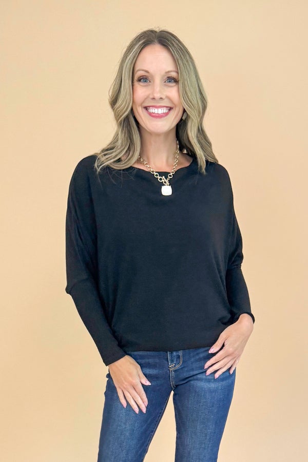 Shake It Up Black Long Sleeve Cocoon Top
