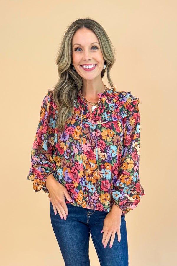 Dream Catcher Multi Floral Ruffle Detail Top by Fate