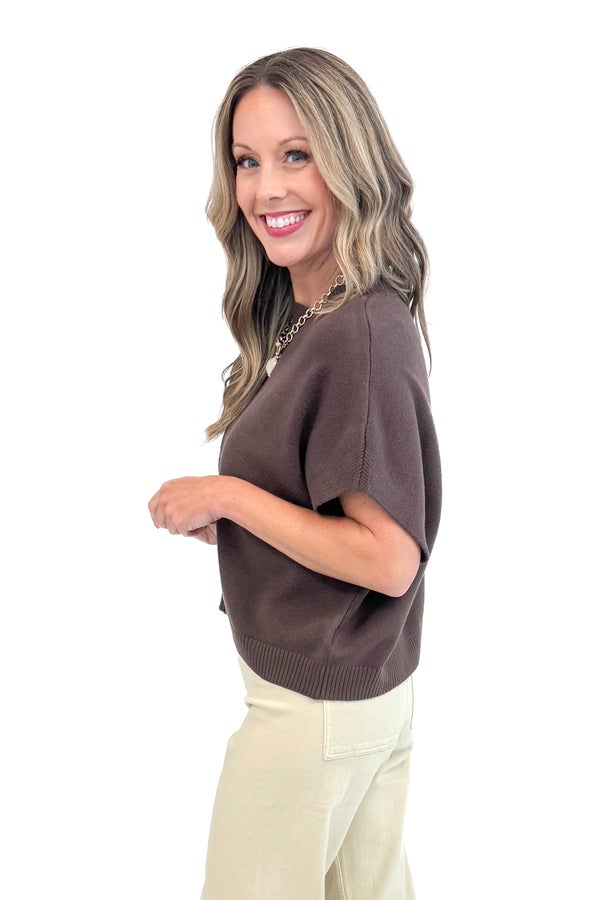 Cinnamon Swirl Brown Light Weight Short Sleeve Sweater
