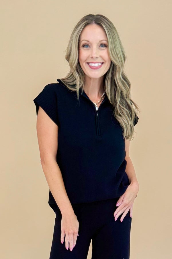 Change Of Pace Black 1/4 Zip Knit Top