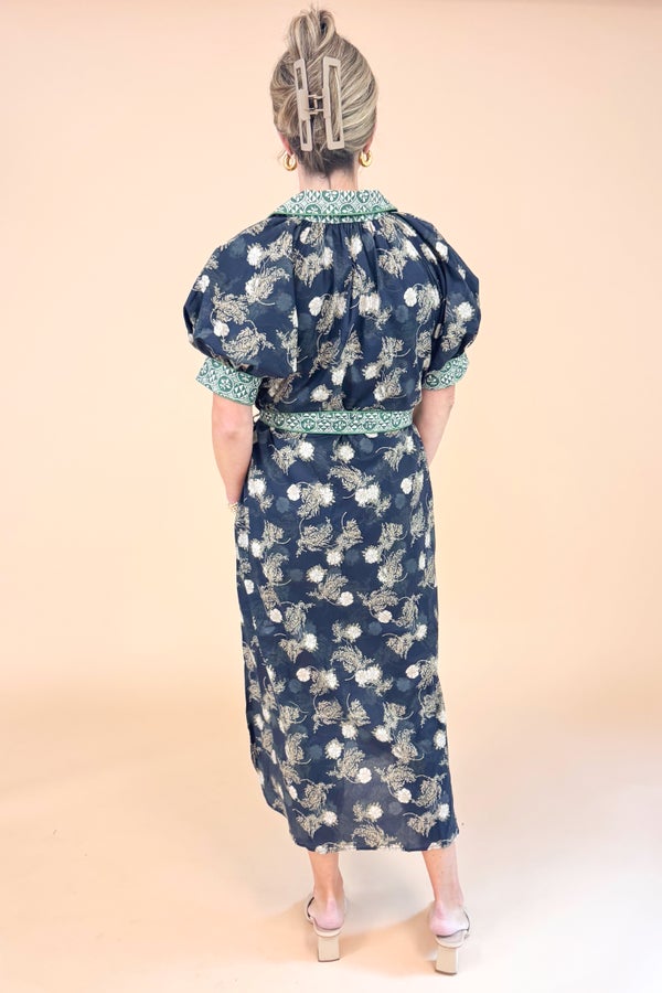 Don’t Be Shy Navy &amp; Olive Floral Printed Midi Dress by Entro