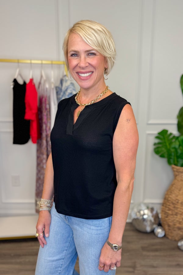 Black V-neck Knit Tank