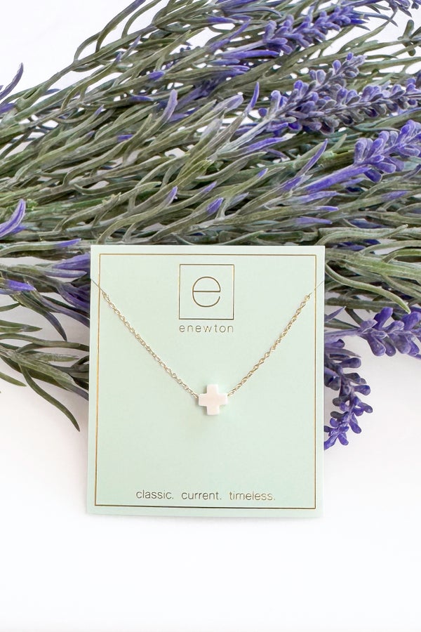 16&quot; Necklace Off White/Gold Signature Cross by e newton