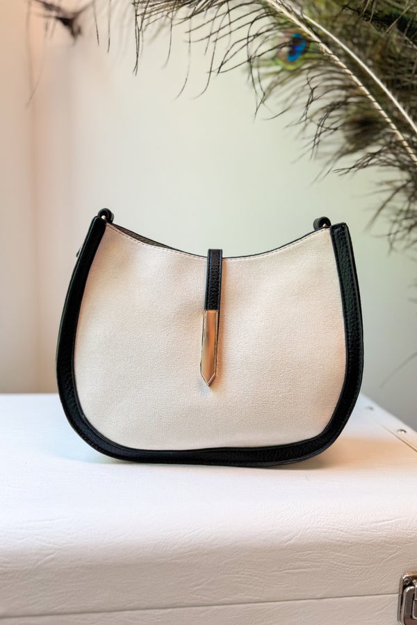 White and Black Luca Suede Crossbody Bag