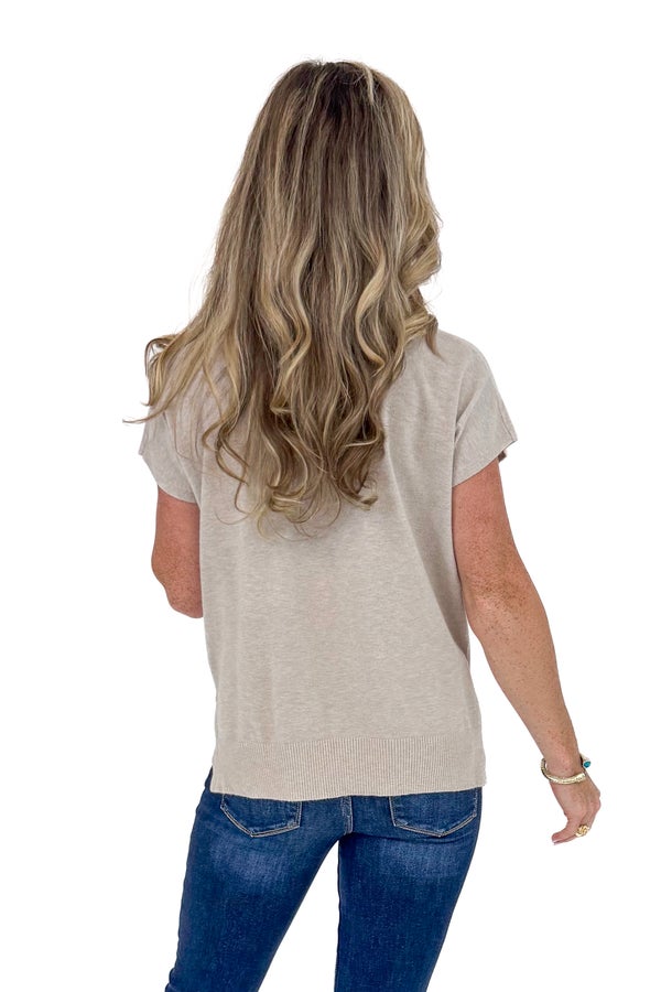 Golden Getaway Stone Lightweight Short Sleeve Sweater