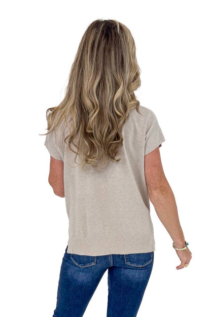 Golden Getaway Stone Lightweight Short Sleeve Sweater