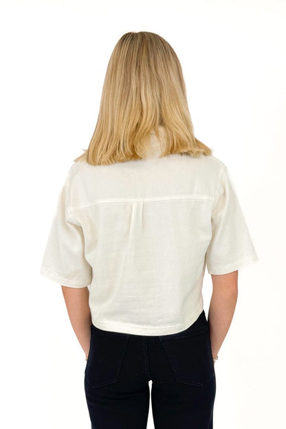 Mug Life White Double Pocket Denim Top