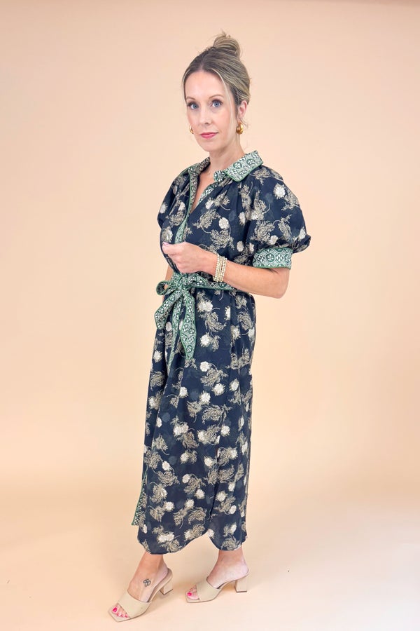 Don’t Be Shy Navy &amp; Olive Floral Printed Midi Dress by Entro