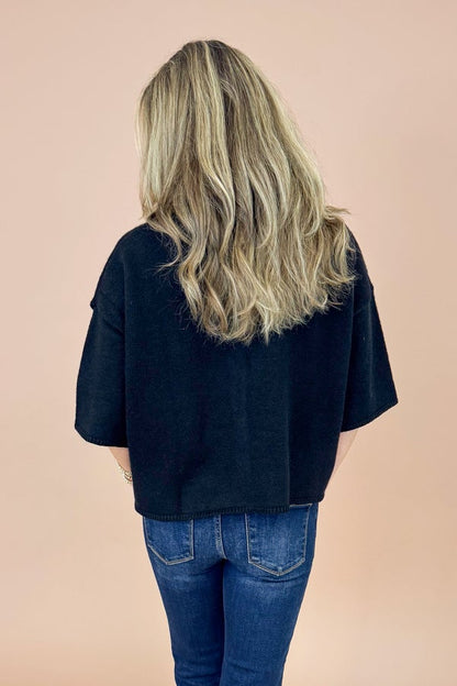 No Holding Back Black Button Up Short Sleeve Cardigan