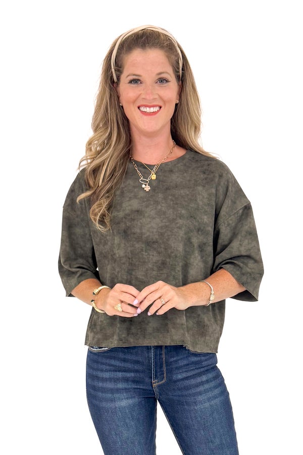 Out Of Office Washed Charcoal Short Sleeve Top