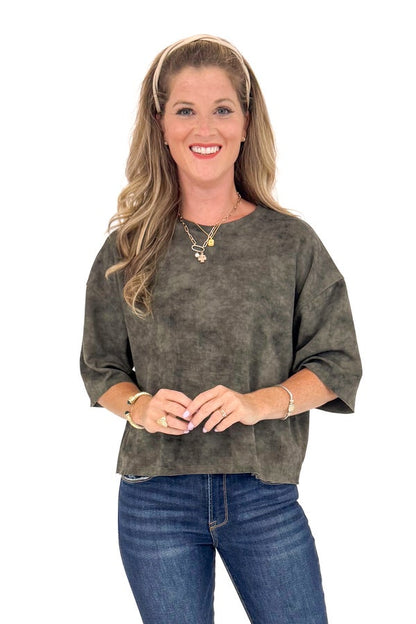 Out Of Office Washed Charcoal Short Sleeve Top