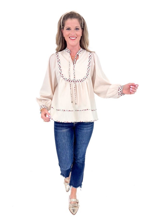 Daily Drip Ecru Floral Lined Top by Entro