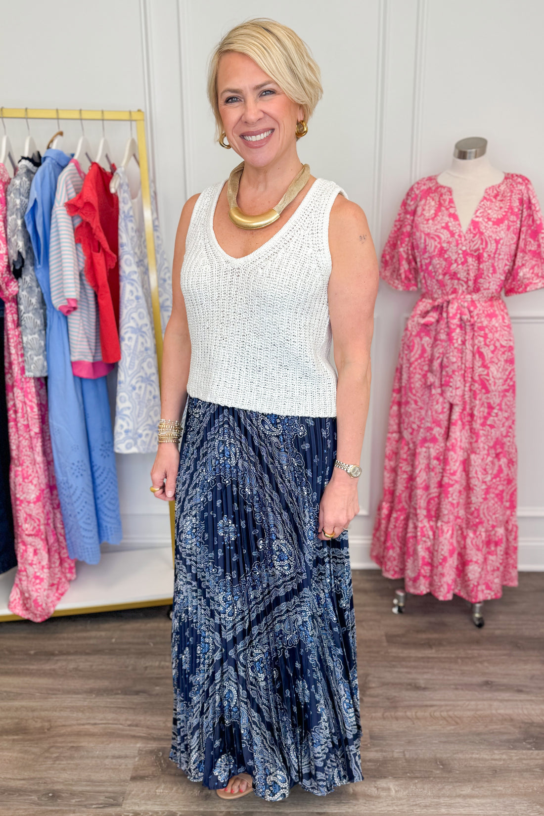 Well Well Well Navy Bandana Print Pleated Skirt by Skies Are Blue