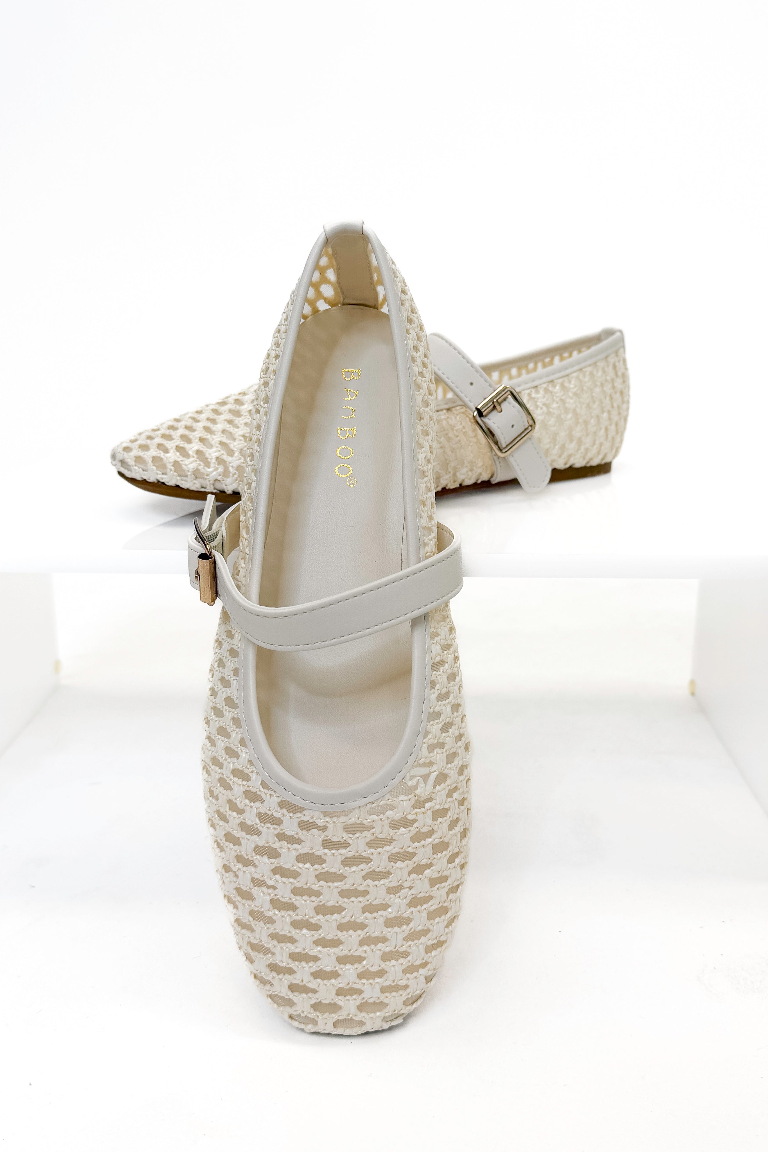 Accept- Cream Woven Flats front view