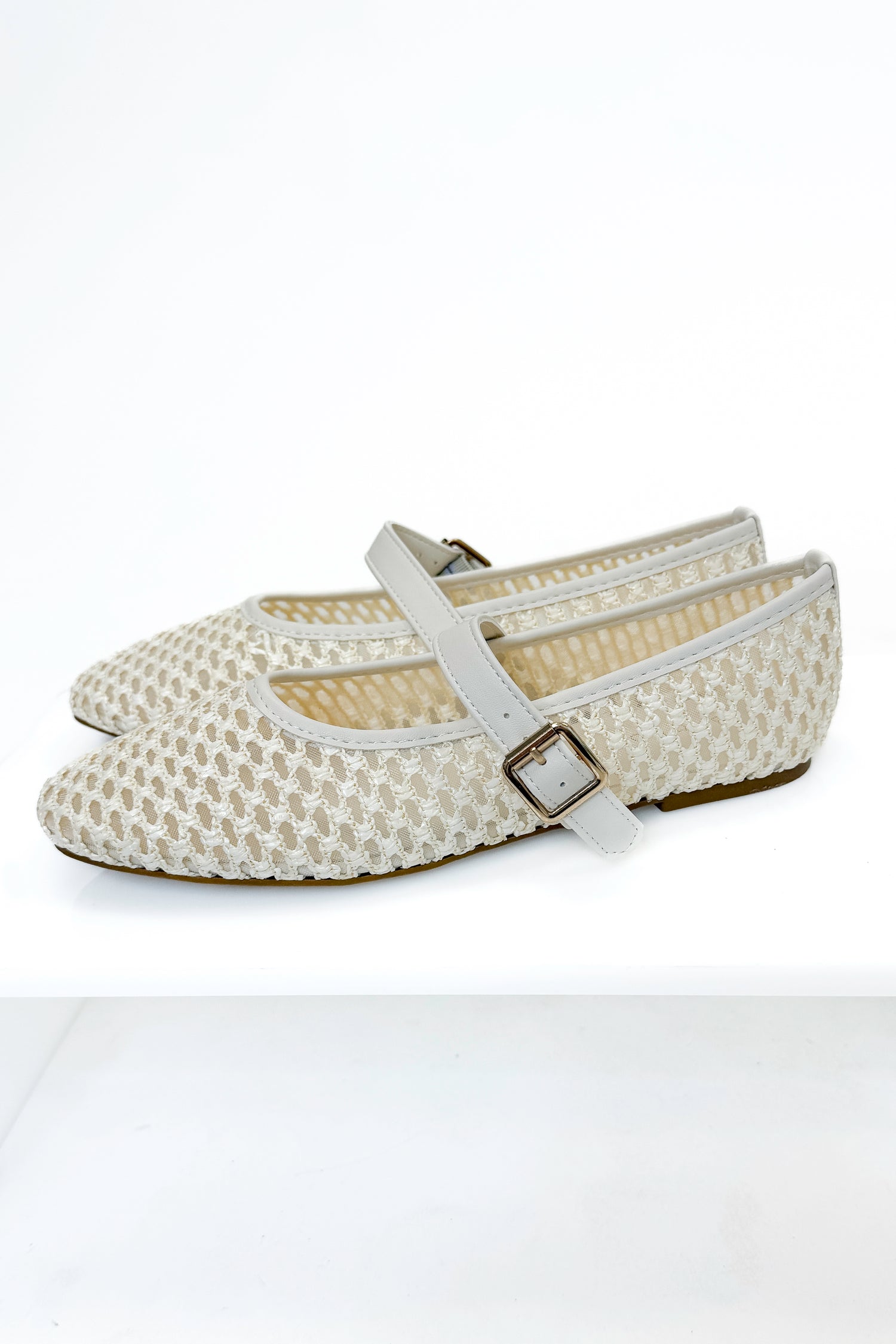 Accept- Cream Woven Flats side view.