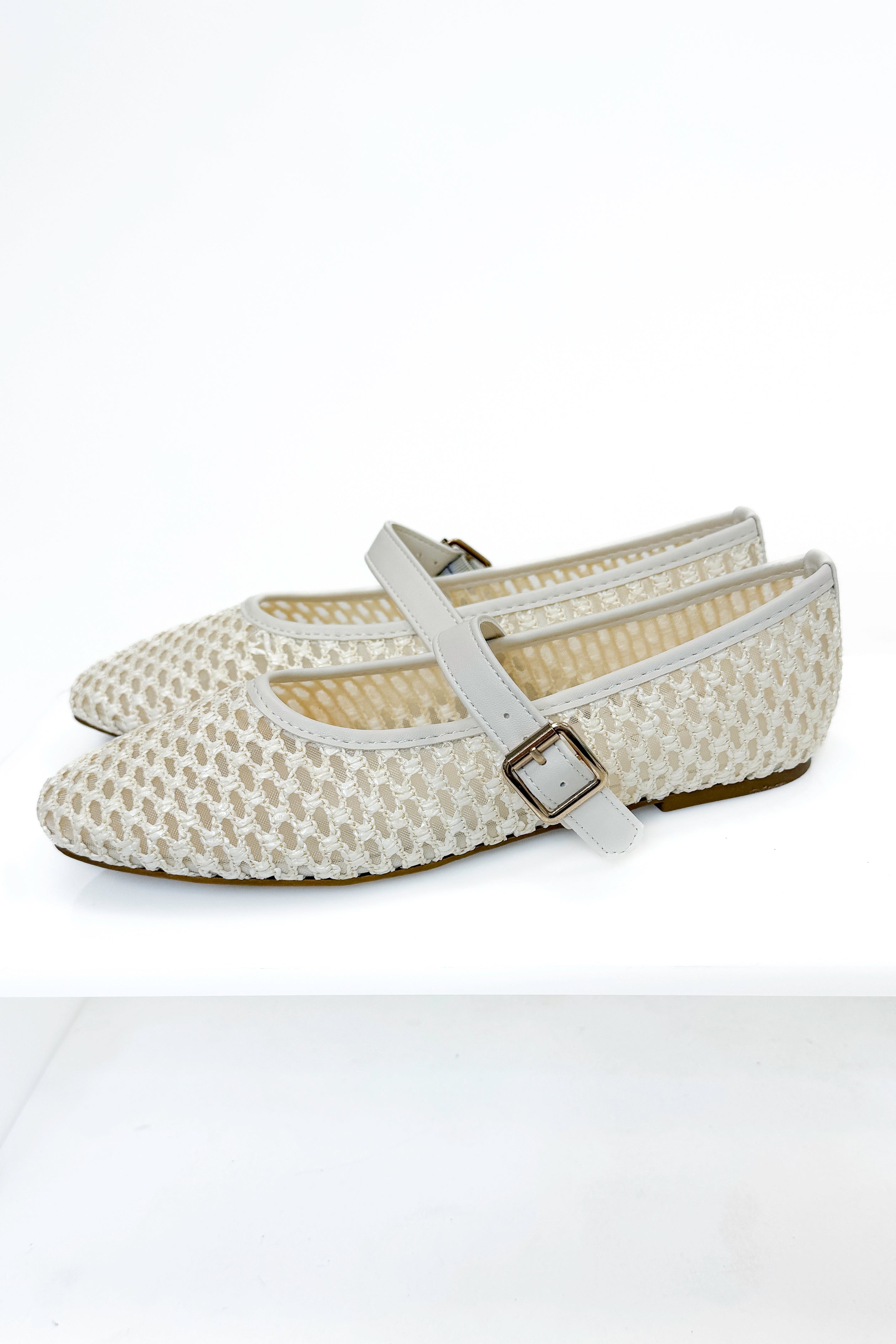 Accept- Cream Woven Flats side view.