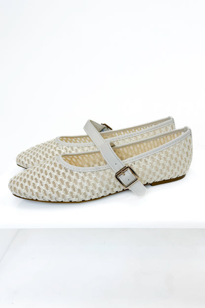 Accept- Cream Woven Flats side view.