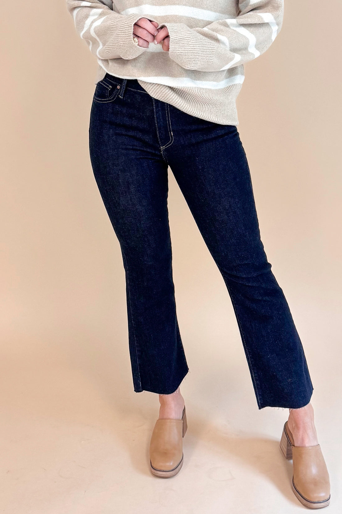 Carmen Super Dark Denim Kick Crop Jeans by Just Black Denim