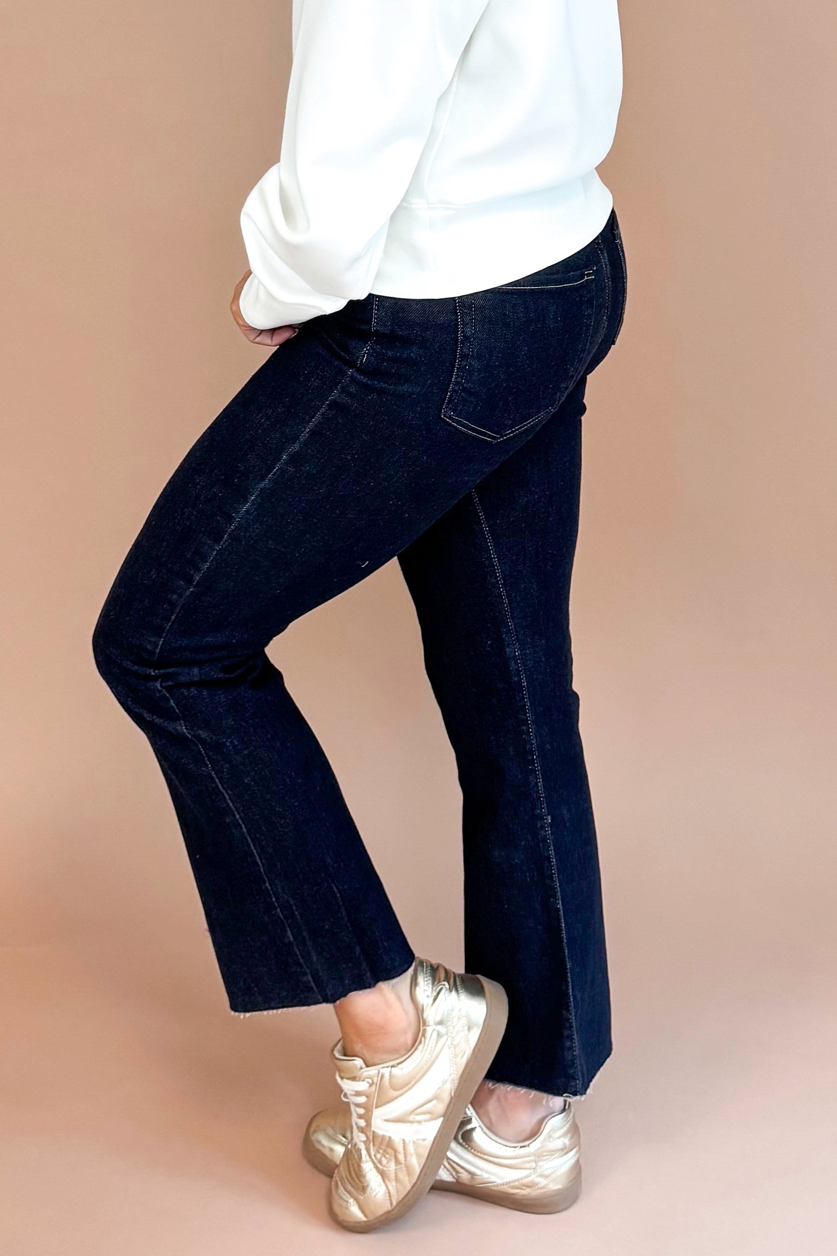 Carmen Super Dark Denim Kick Crop Jeans by Just Black Denim