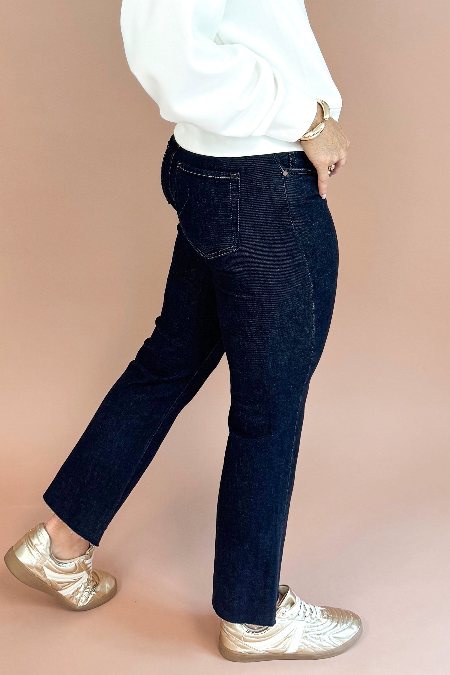 Carmen Super Dark Denim Kick Crop Jeans by Just Black Denim
