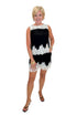 Front view of woman wearing Swagger Boutique’s Black & Cream Lace Lined Tank with Black & Cream Lace Lined Shorts by Entro against white studio background.