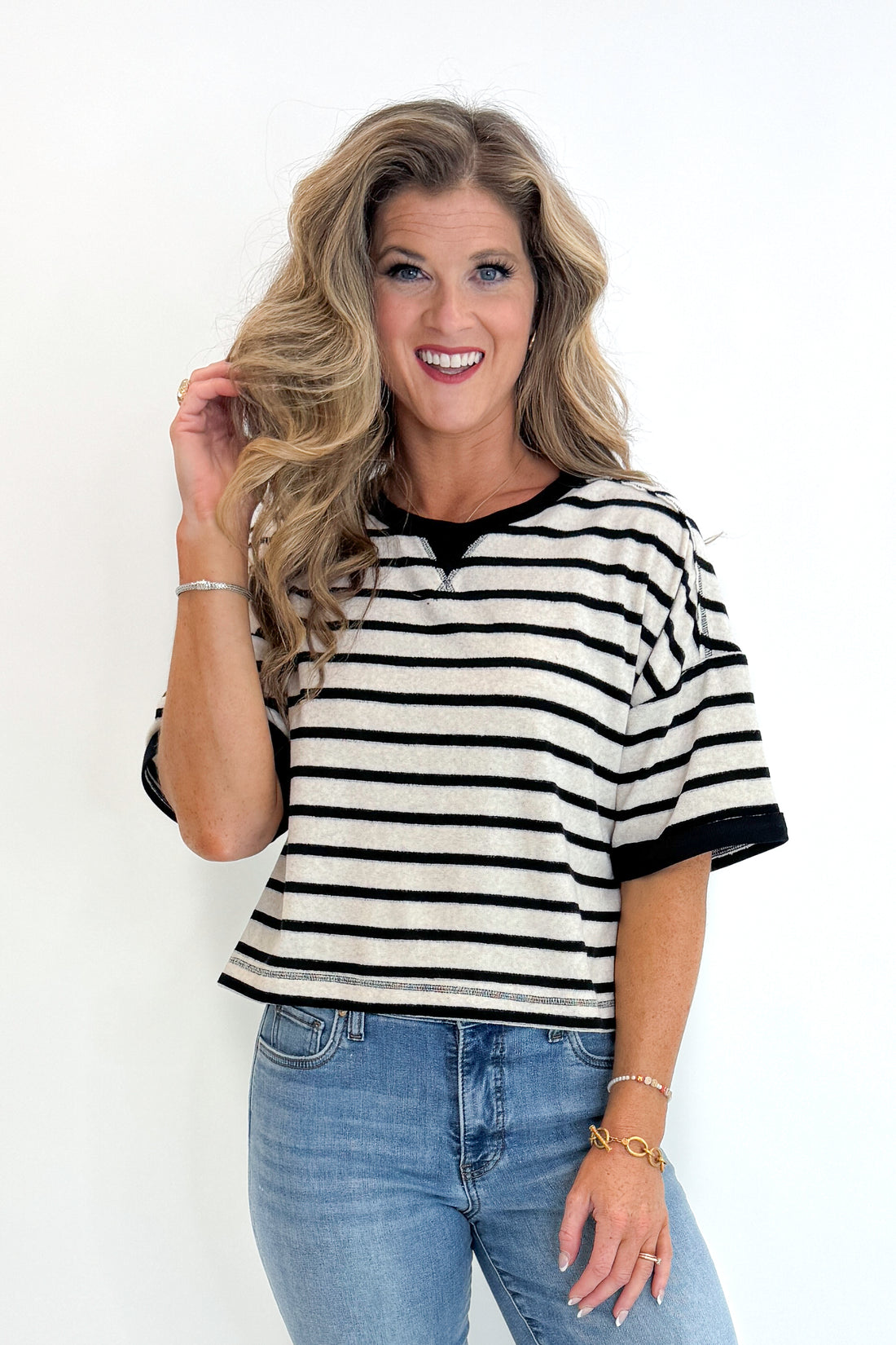 Front view of woman wearing Swagger Boutique&