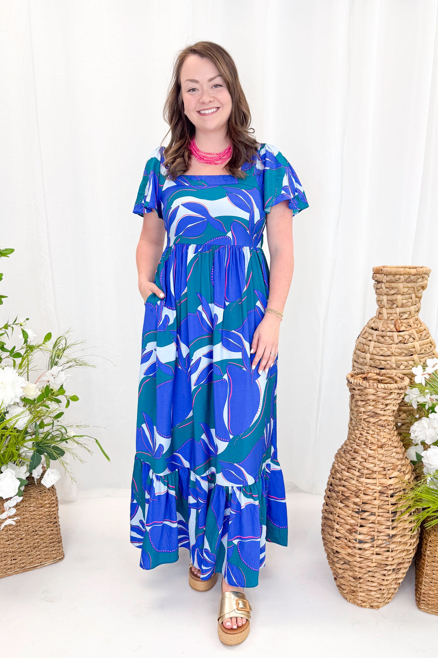 Blue Floral Print Milena Dress | Tiered Midi Dress | Bridal Shower Outfit   Swagger Boutique