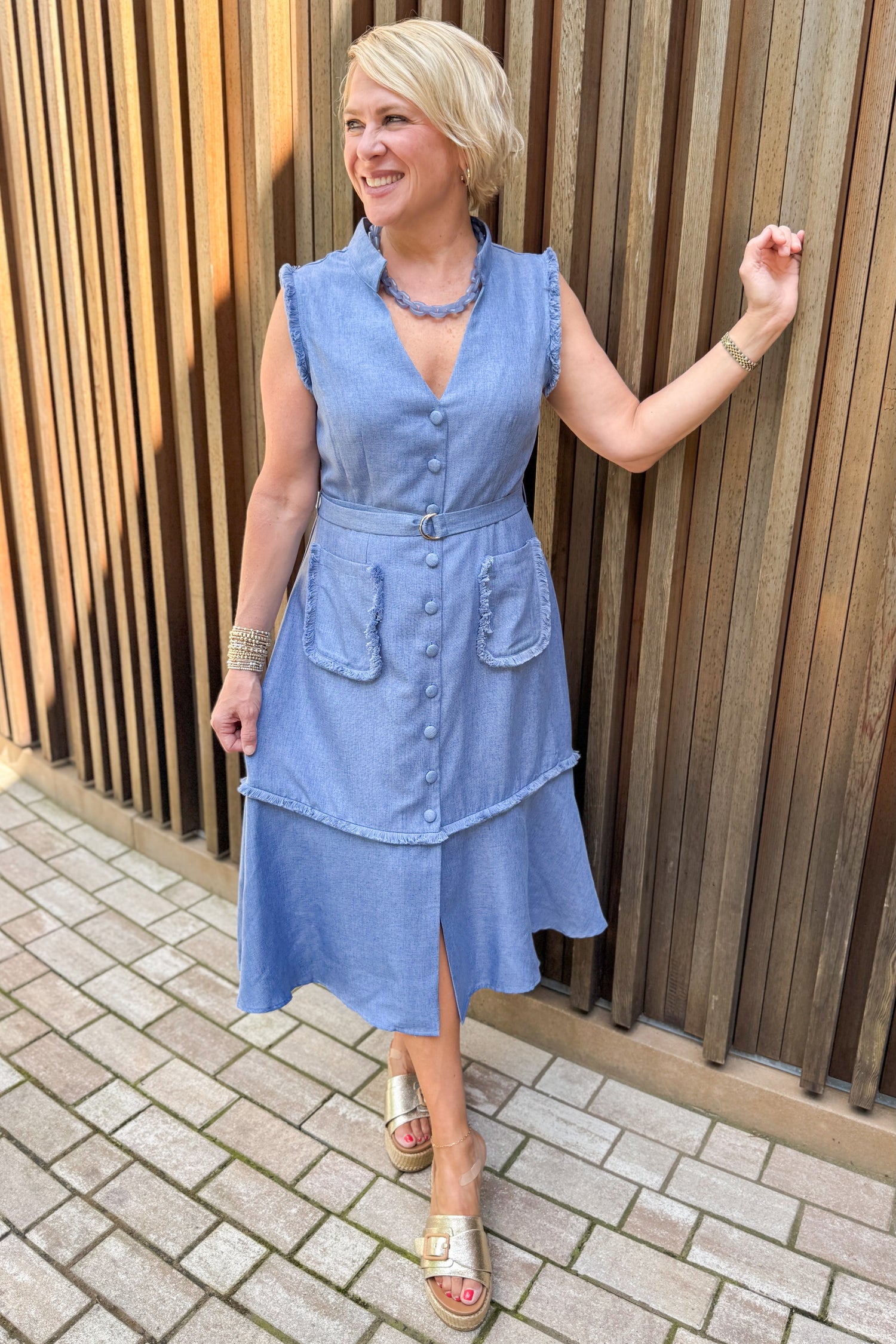 blue brunch dress Blue Fringe Midi Dress | Women's Boutique Style