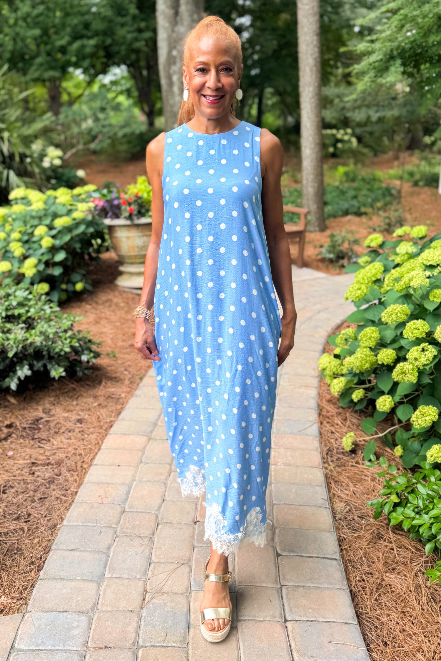 blue and white boutique dress Erin Floral Button Down Maxi