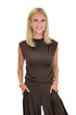 Front view of woman wearing Swagger Boutique’s Brown Pleated Wide Leg Pants with Brown Rouched Side Tank against white studio background.