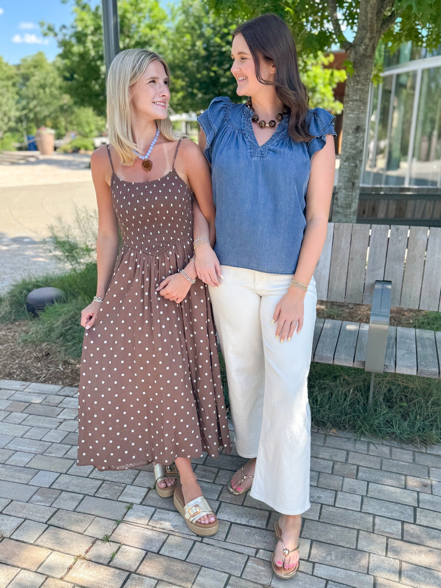 midi brown dress women Brown Polka Dot Smocked Midi Dress | Women's Boutique Style