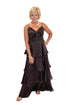 Front view of woman wearing Swagger Boutique’s Brown Polka Dot Tiered Maxi Dress with heels against white studio background.