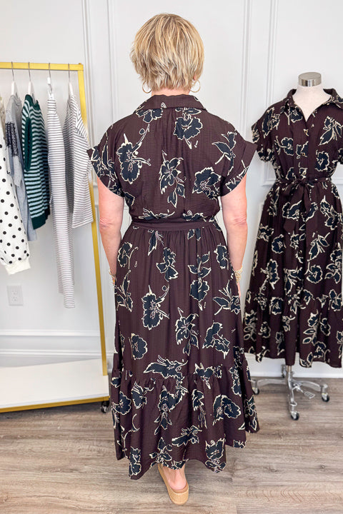 Brown & Black Floral Midi Dress | Women's Boutique Style