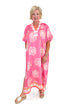 Front view of woman wearing Pink Printed Midi Dress against white studio background.