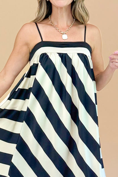 Late Night Talks Cream &amp; Black Bold Striped Midi Dress