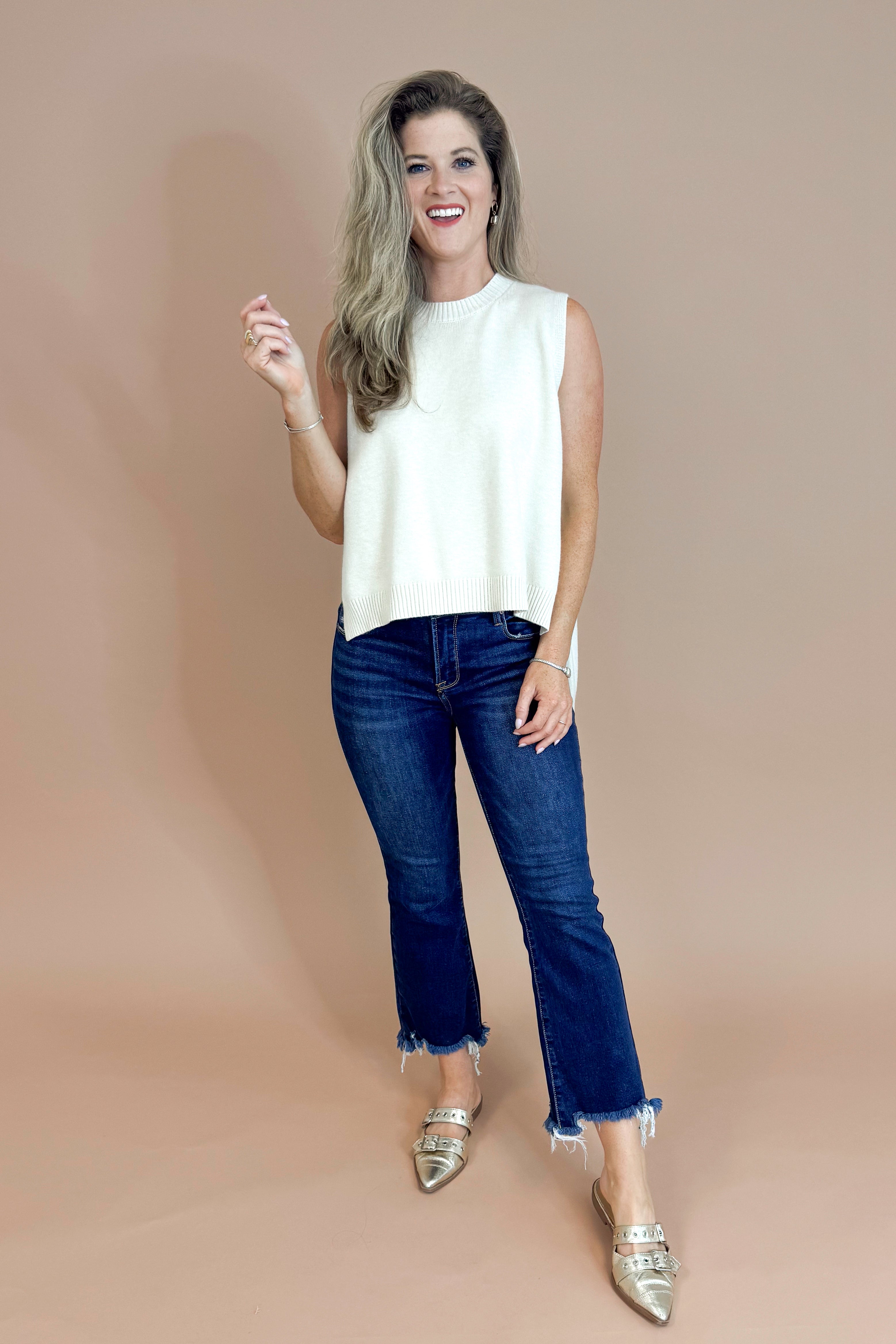 Faded Sunlight Oatmeal Hi-Low Sleeveless Sweater
