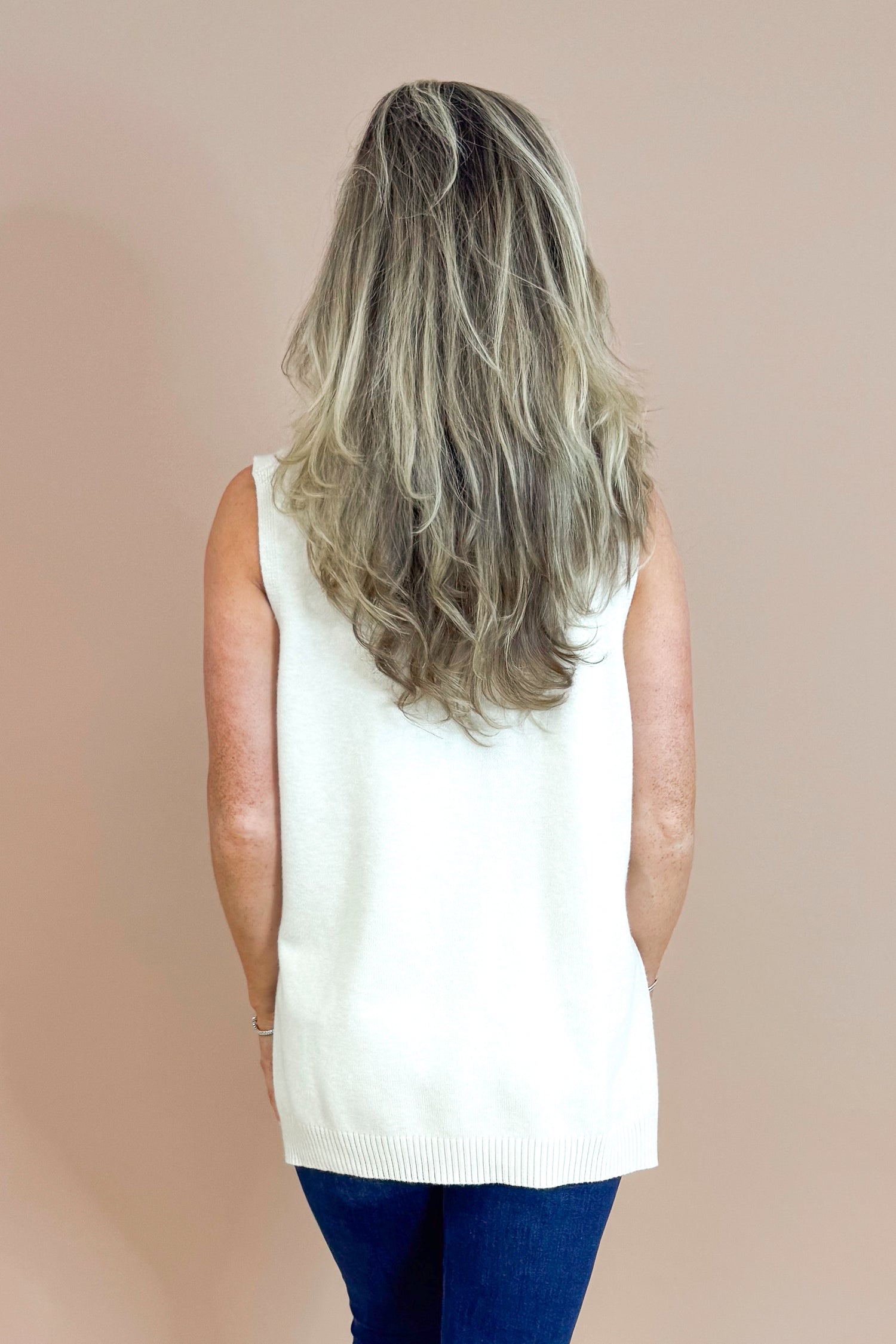 Faded Sunlight Oatmeal Hi-Low Sleeveless Sweater