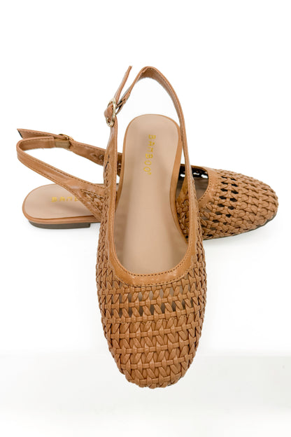 Caring- Tan Woven Slingback Flats