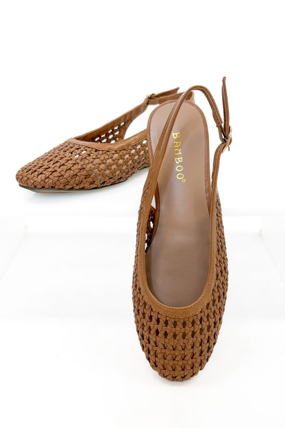 Caring- Tan Woven Slingback Flats