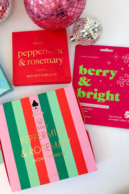 PepperMint Bath Salts and spa items against holiday studio background.