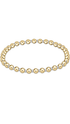 A stretch bracelet made of alternating polished gold and matte silver round beads, displayed horizontally on a clean white background.