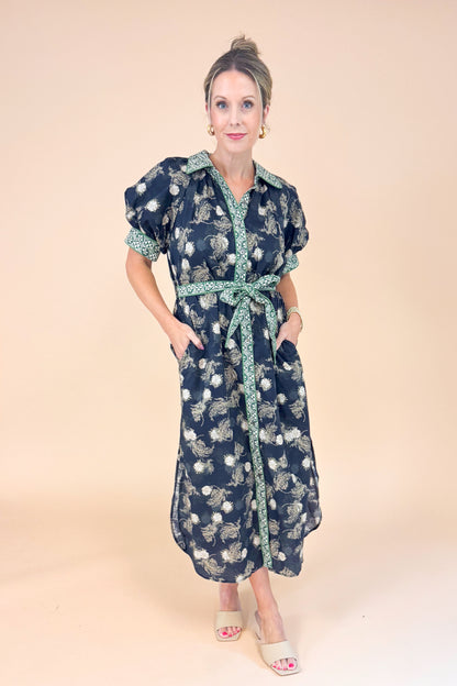 Don’t Be Shy Navy &amp; Olive Floral Printed Midi Dress