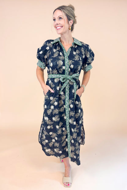 Don’t Be Shy Navy &amp; Olive Floral Printed Midi Dress