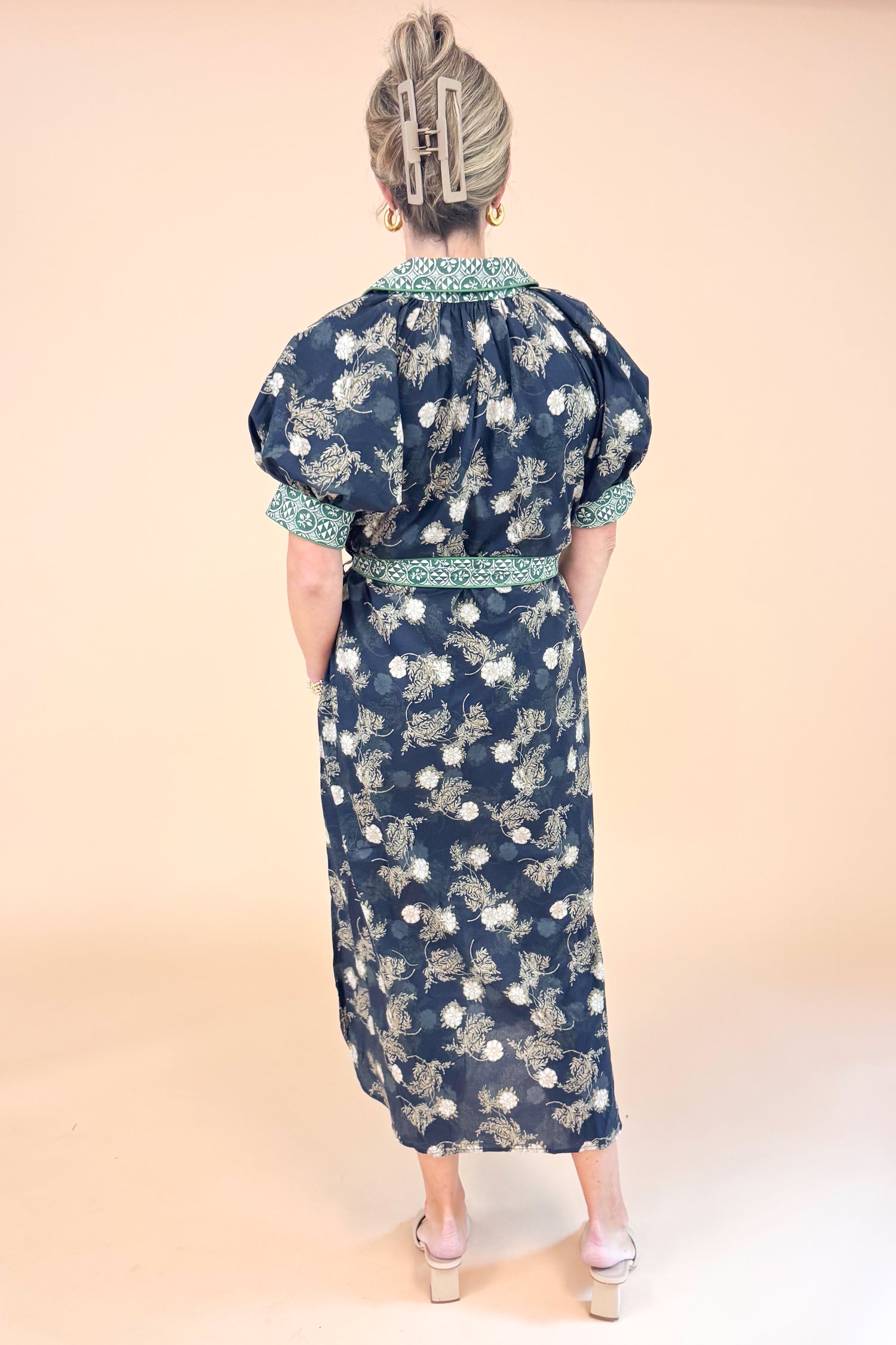 Don’t Be Shy Navy &amp; Olive Floral Printed Midi Dress