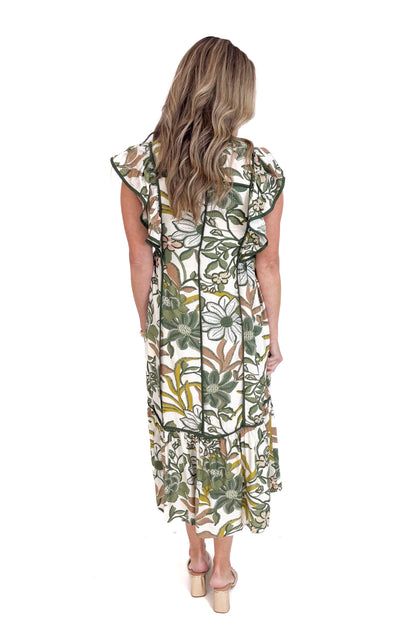 Hey Sunshine Olive Floral Printed Tie Waist Midi Dress by Entro
